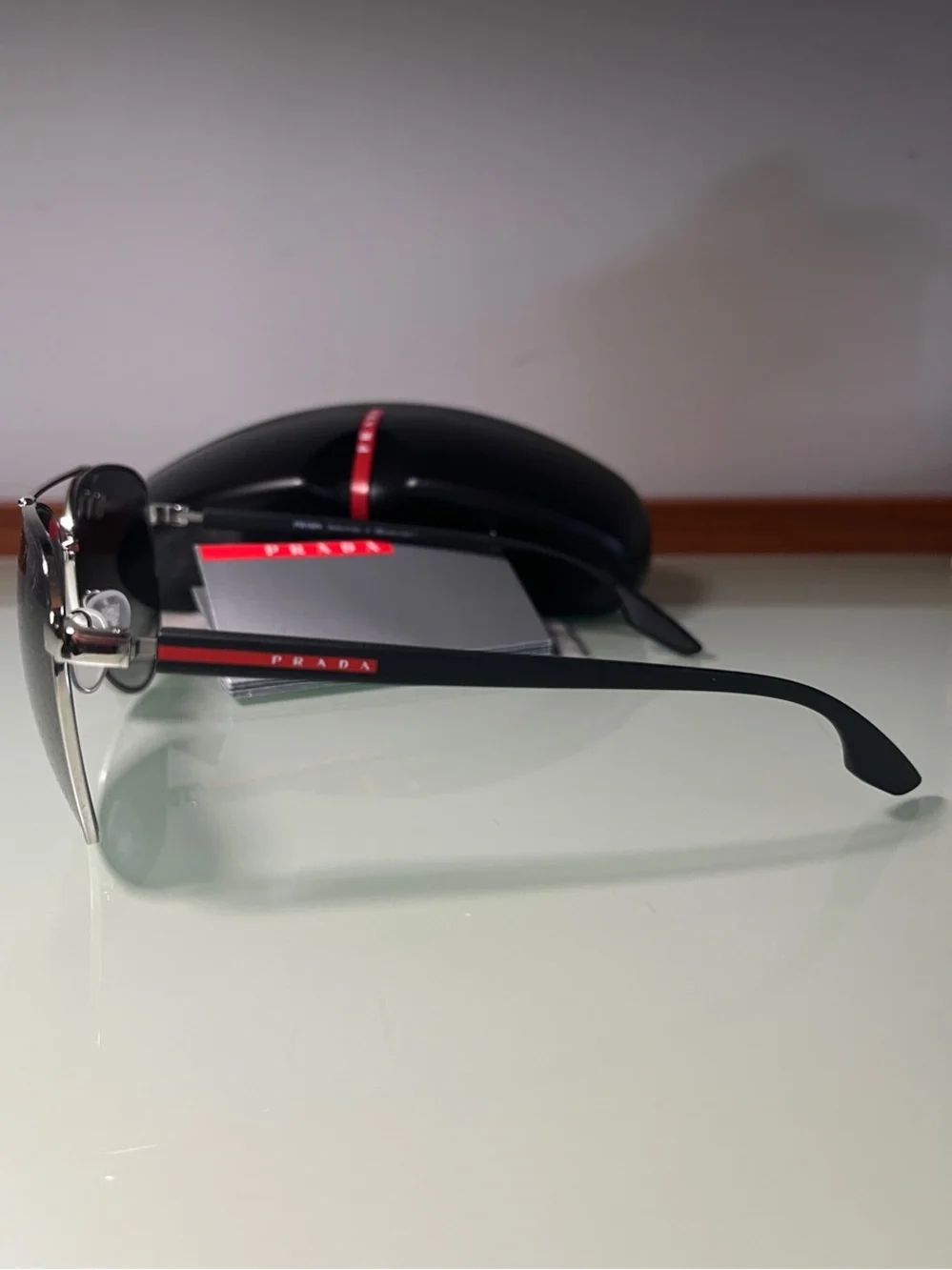 Prada Lina Rossa SPS 52W Silver Aviator Sunglasses with Black/Grey Lenses
